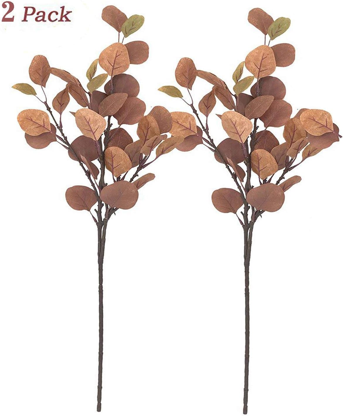 Artificial Autumn Silver Dollar Eucalyptus Leaf Spray 2 Pcs 26" Fake Eucalyptus Leaves for Home Office Crafts Holiday Autumn Greenery Wedding Party Decoration