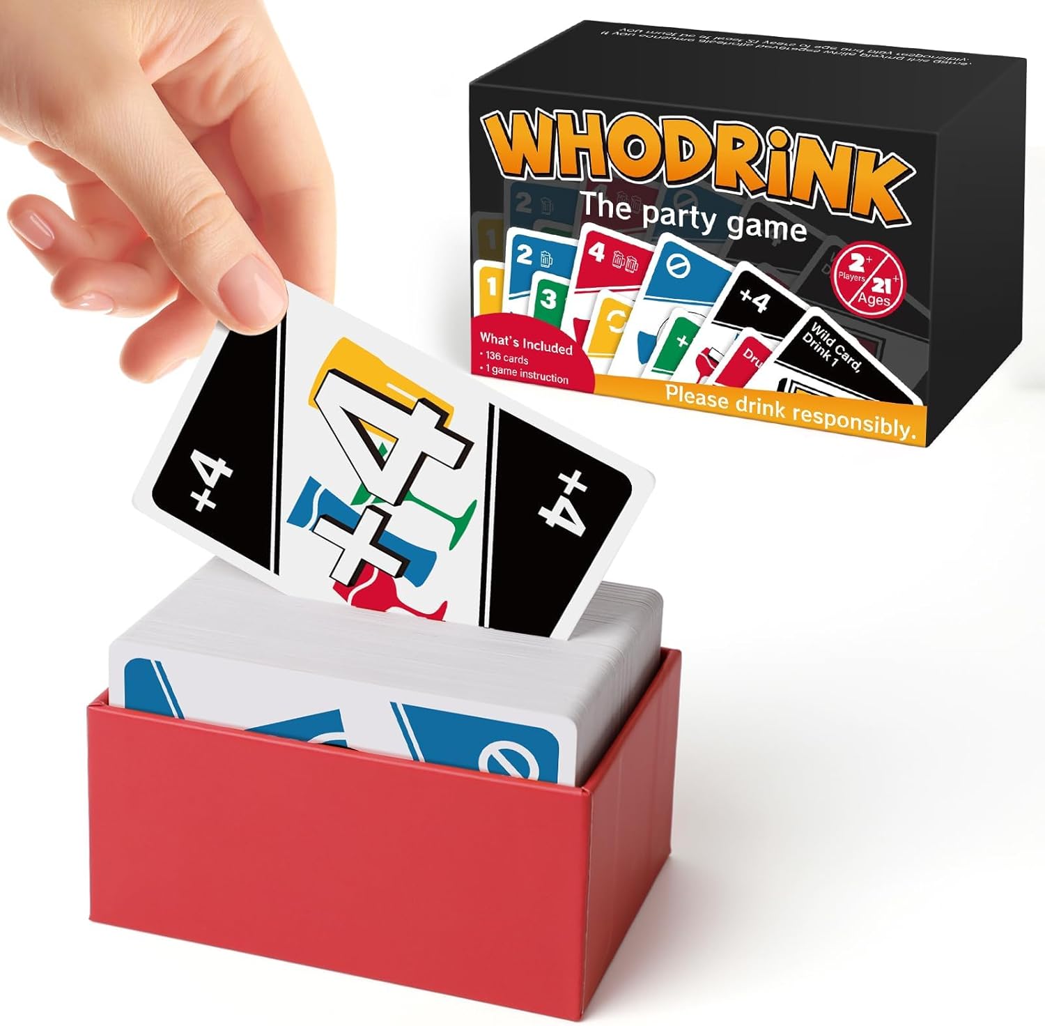 Broytain WHODRINK Drinking Card Games for Adults, Party Card Game for Groups, Bachelorette Party Games, Couples Drinking Game for Date Night, Girls Night Party Game, 136 Cards, Age 21+