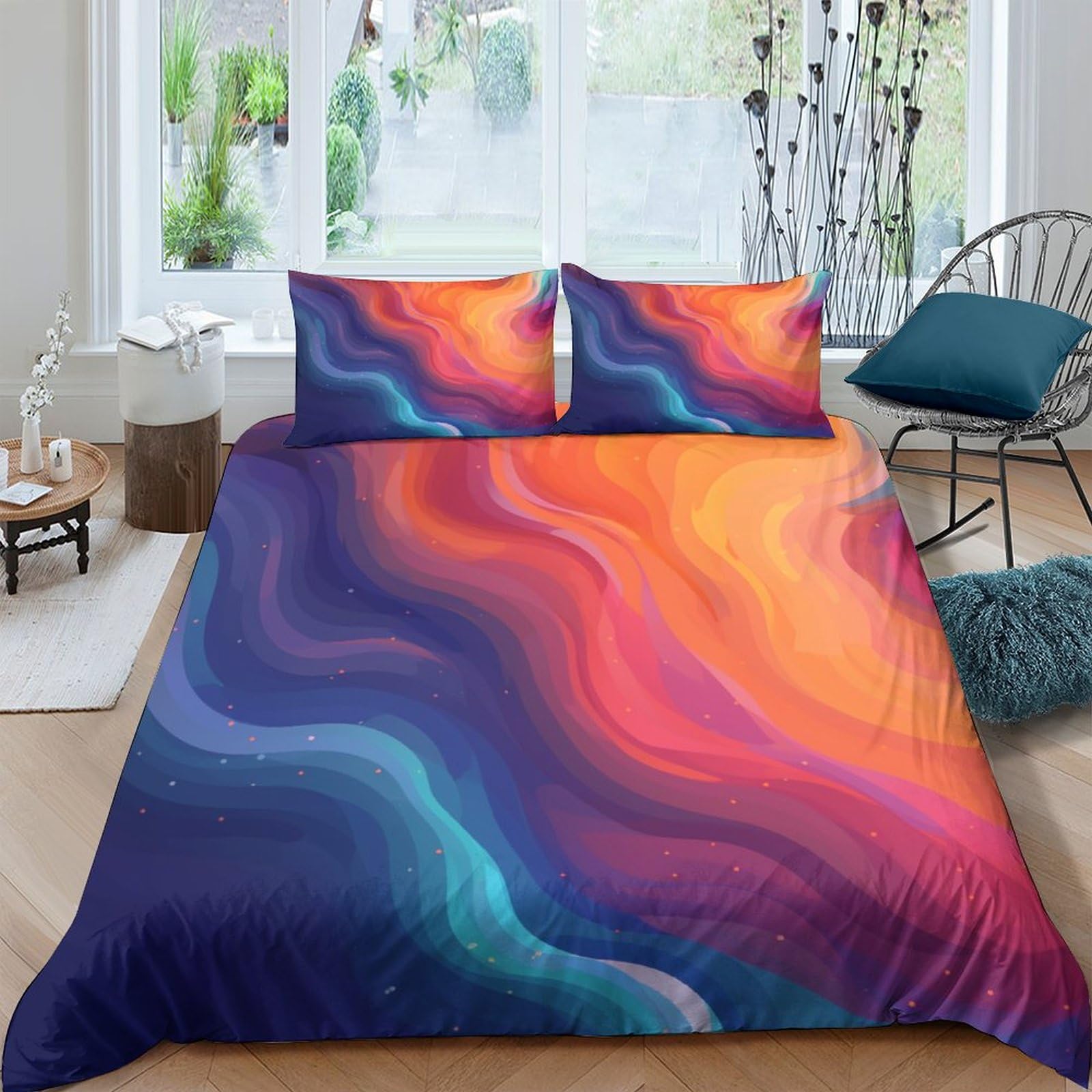 GOOSMI Beautiful Colours 3D Print Colourful Comforter Covers for Teens And Adults Quilt Cover Duvet Cover with Pillow Cases Soft Microfiber with Zipper Closure Bedding Set 3 Pieces King（220x240cm）