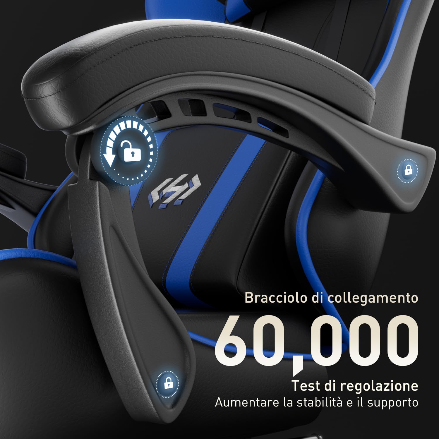 HLFURNIEU Sedia Gaming Ergonomica, Sedia Gamer con Poggiatesta e Poggiapiedi Telescopico, Poltrona Gaming con Supporto Lombare, Schienale Regolabile 90°-135°, Nero e Blu