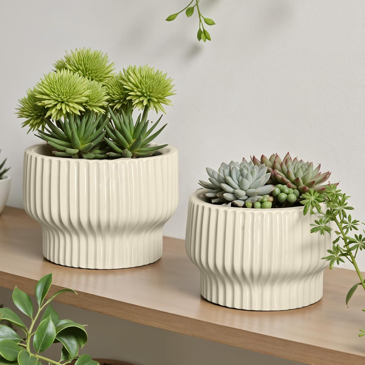 OXART Ceramic Plant Pots, 9.4+8+6 Inch Pots for Plants with Drainage Hole, Modern Round Flower Pot for Indoor Plants, Decorative Ceramic Planter for Home Garden Patio Office, Yellow
