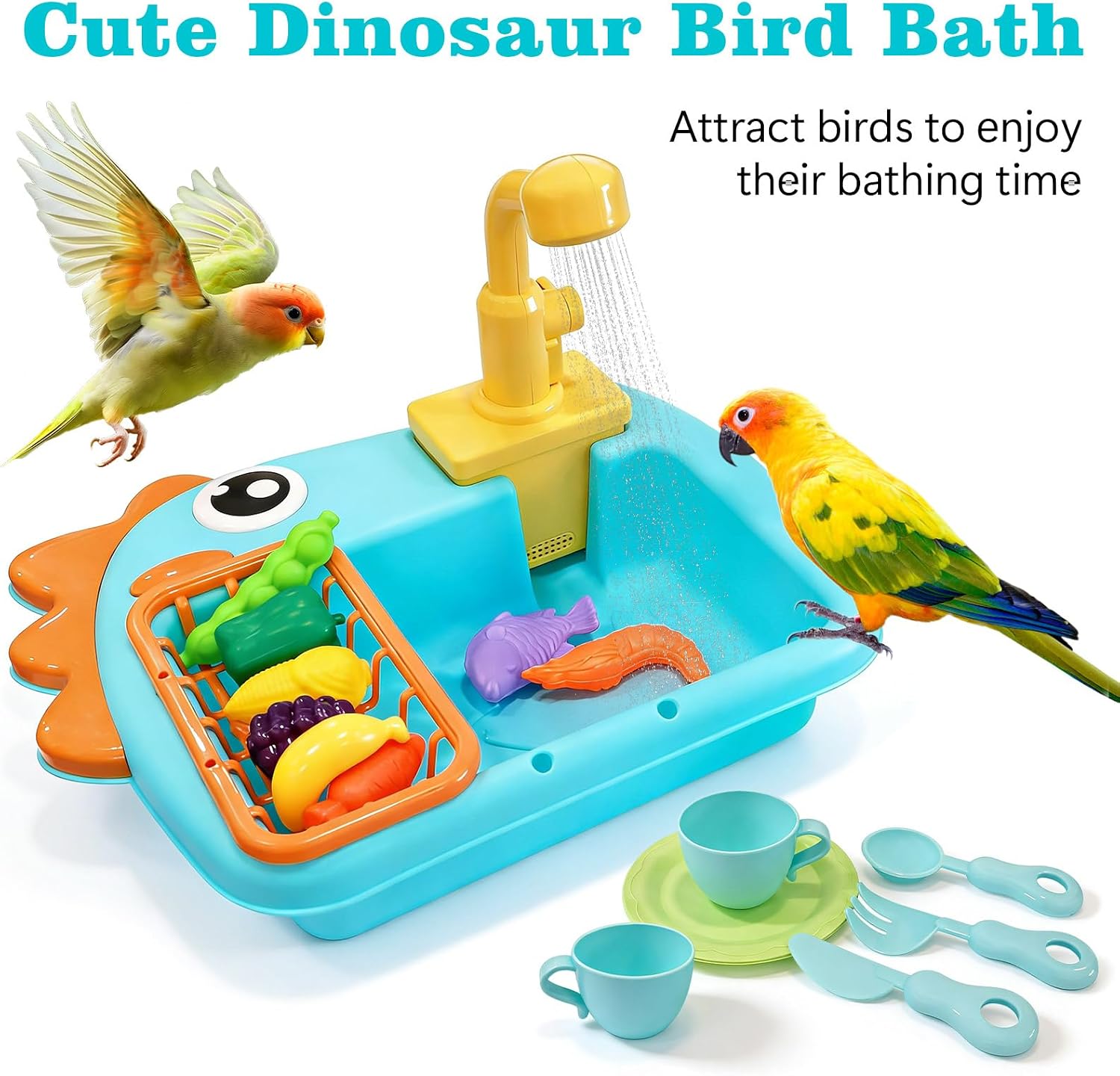 Bird Bathtub Parrot Shower Box, Bird Automatic Bathtub with Faucet Bird Bathing Tub Container Cage Accessory for Parakeet, Ferret, Budgie, Cockatiel image 4