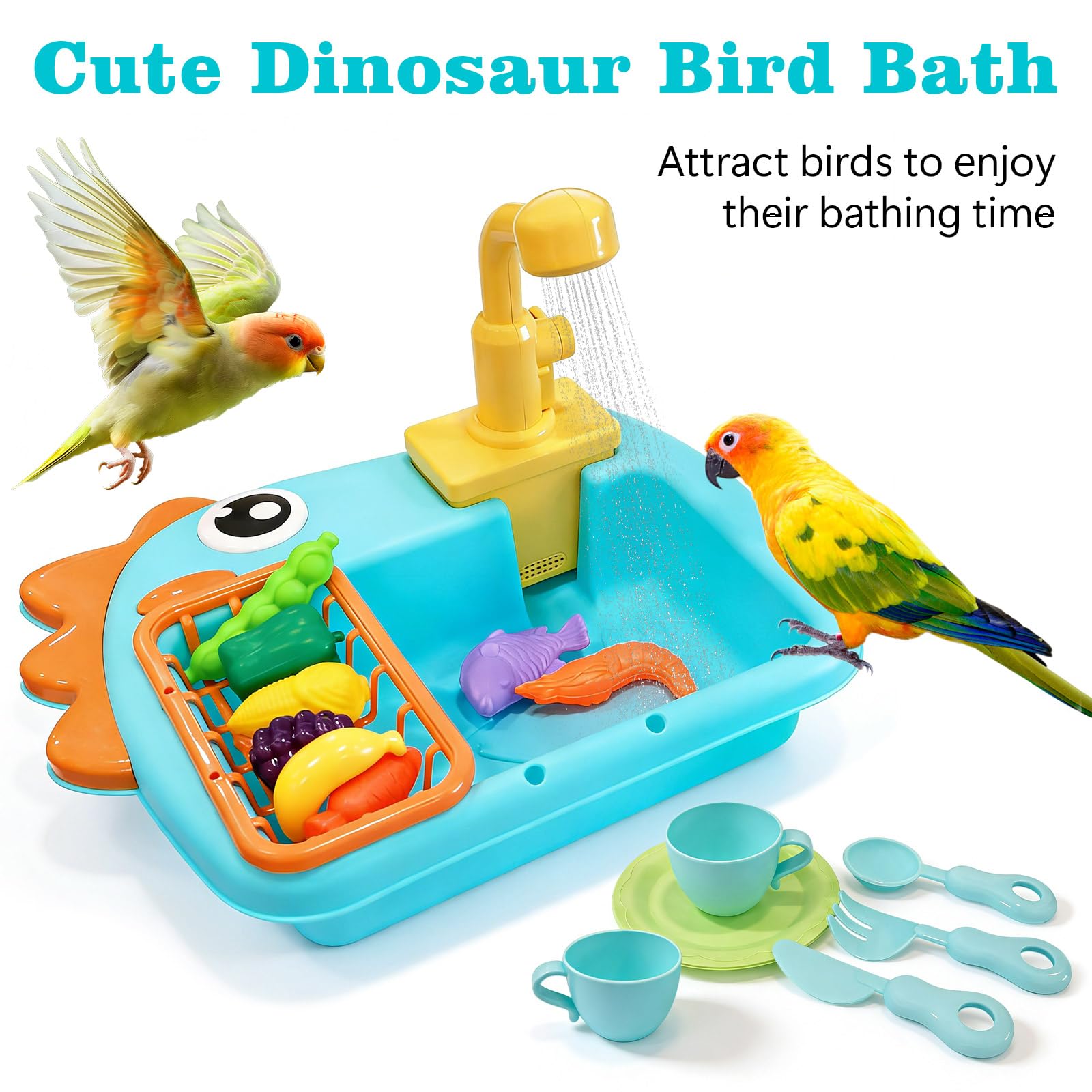 Bird Bathtub Parrot Shower Box, Bird Automatic Bathtub with Faucet Bird Bathing Tub Container Cage Accessory for Parakeet, Ferret, Budgie, Cockatiel - image 4