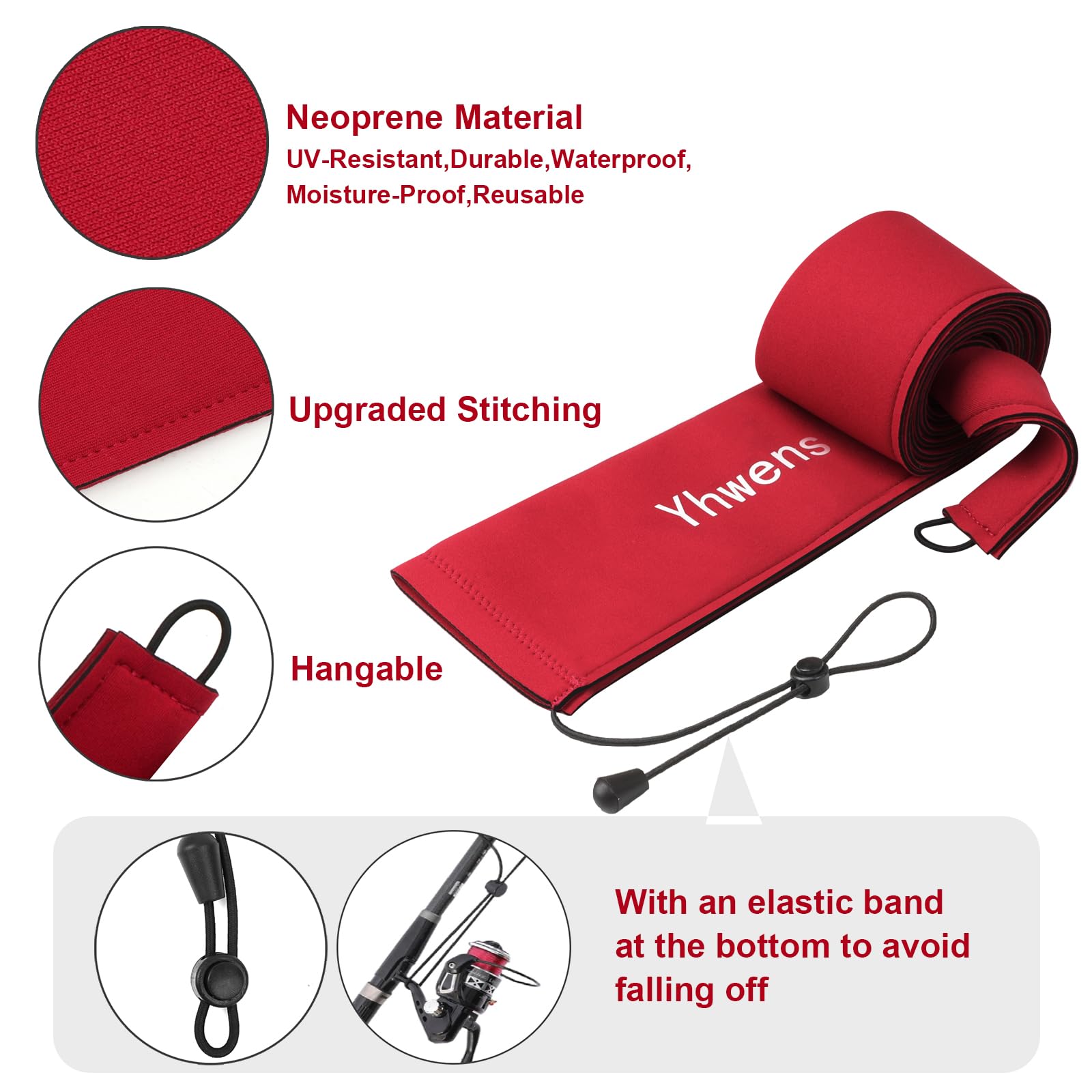 Calcetines de neopreno para caña de pescar, funda protectora para caña de pescar, para lanzar, girar, arrastrar, almacenamiento duradero