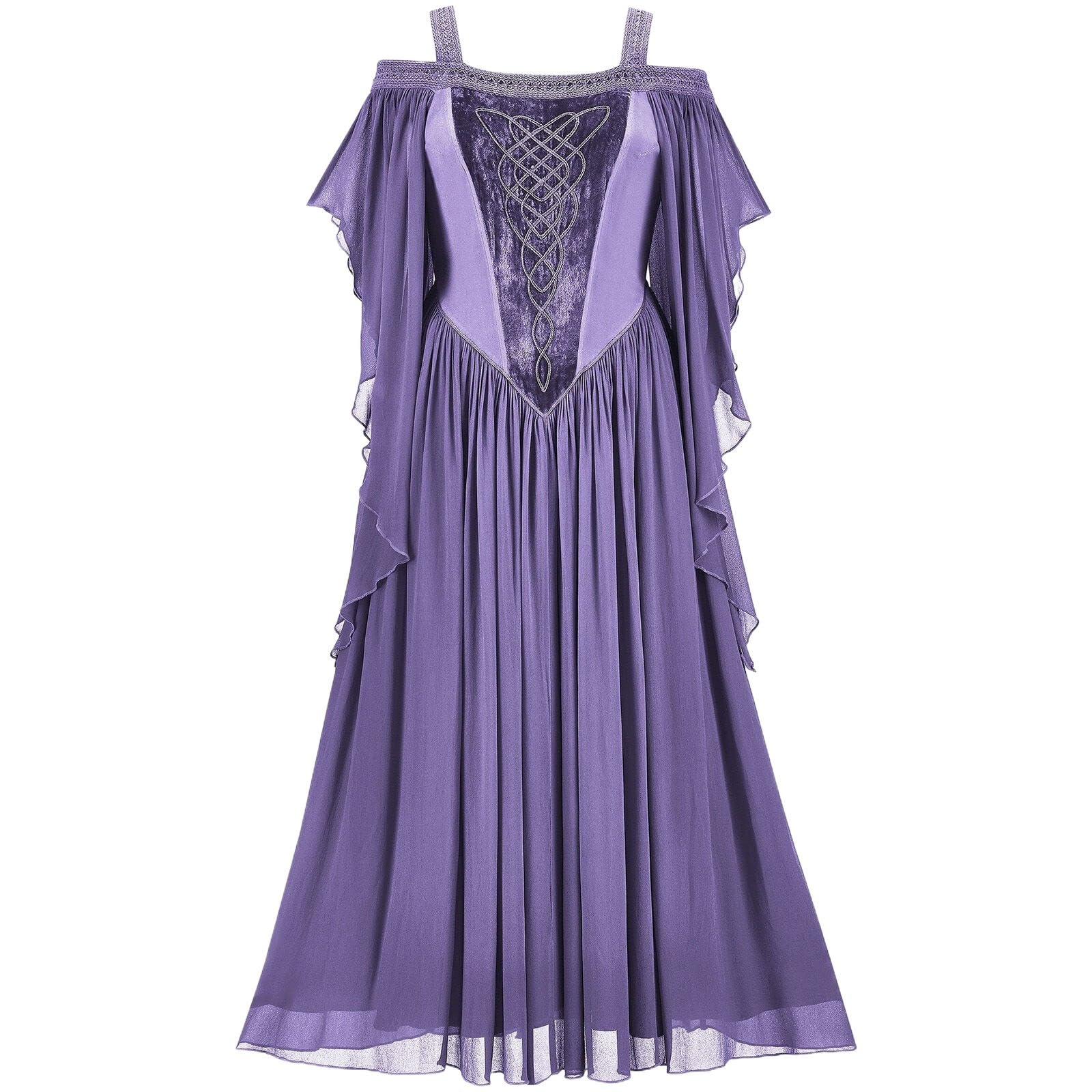 Abito gotico da donna, con stampa floreale, autunnale, a maniche lunghe, elegante, per feste, stile medievale, romantico