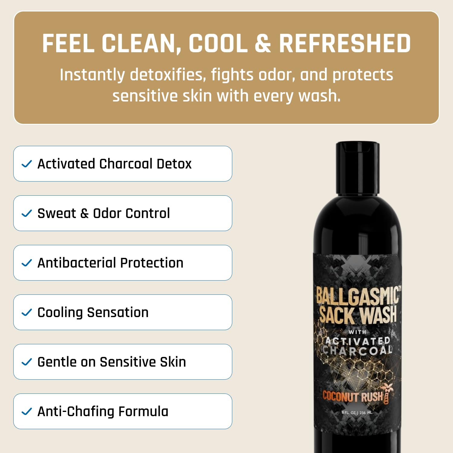 Derm Dude BallGasmic Ball Wash for Men – Anti-Chafing Body Wash with Activated Charcoal for Private Parts | Antibacterial Groin Cleanser & Odor Control Shower Gel – Coconut Rush Scent, 8oz - Image 4