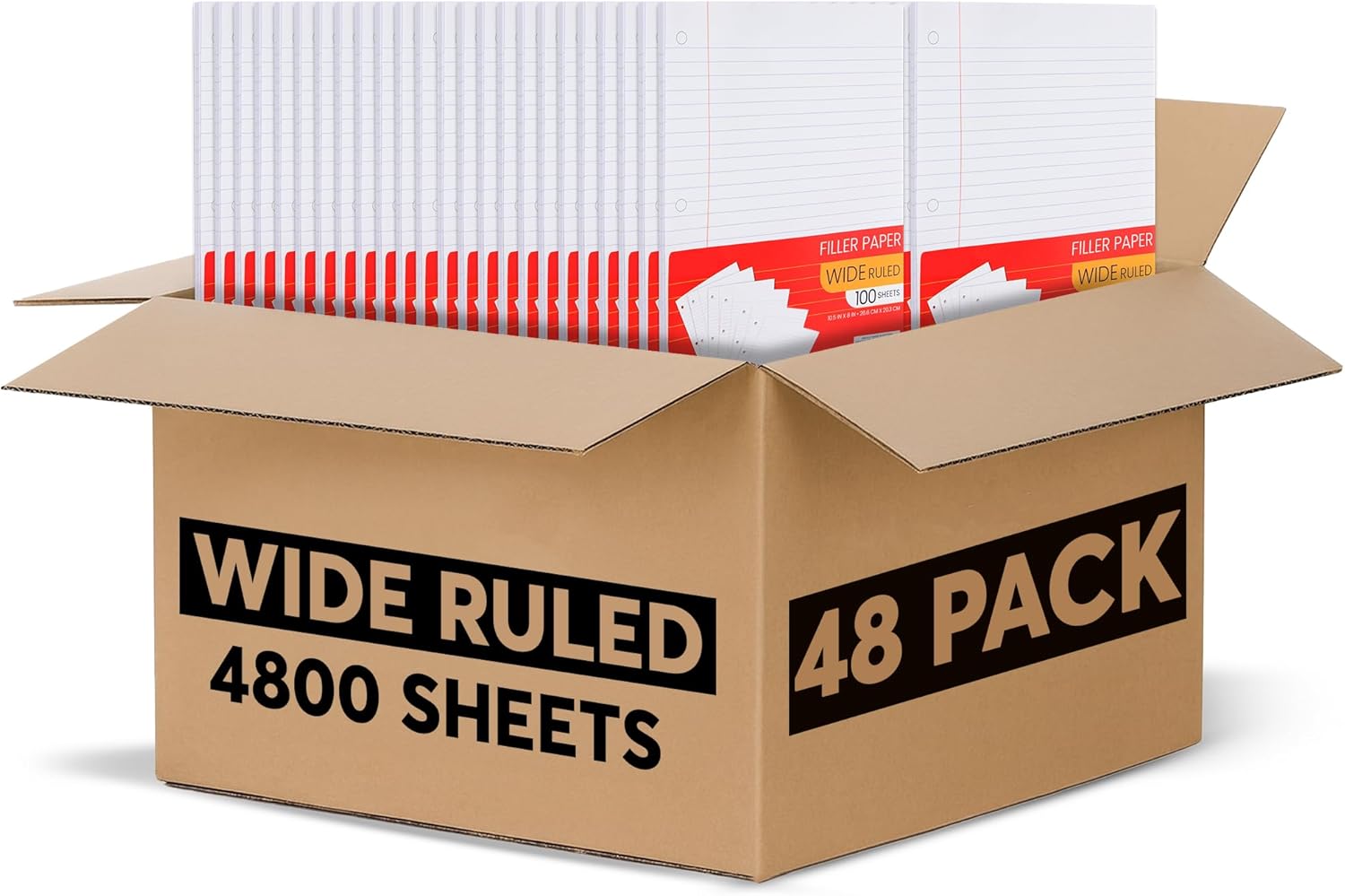 Notebook Paper Wide Ruled, Loose Leaf Paper Wide Ruled Notebook Paper Bulk, Lined Filler Paper for 3 Ring Binders - 10.5” X 8", for College, School Classroom - 100 Sheets/Pack (Bulk Buy - 48 Pack)