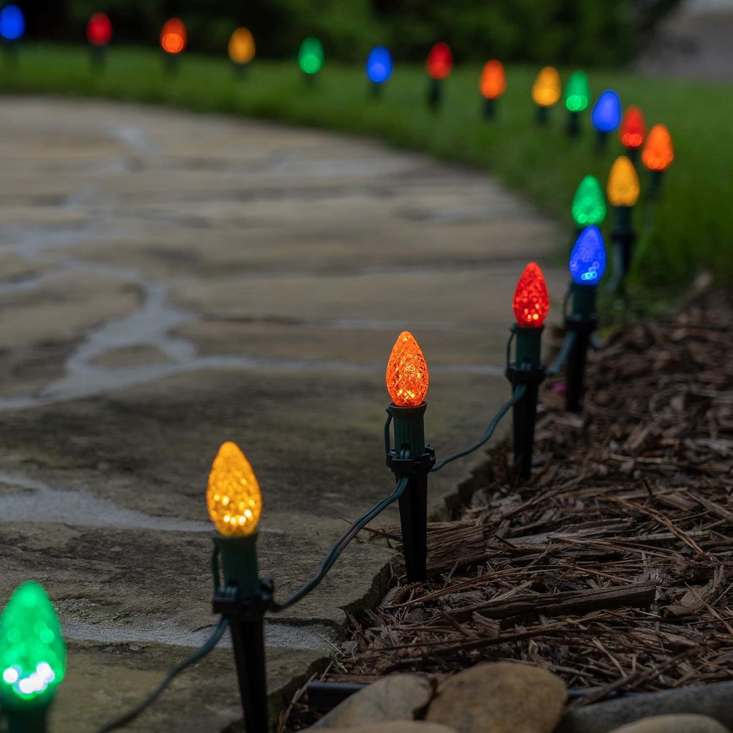 Wintergreen Lighting OptiCore C7 LED Bulbs - 25 Pack Heavy Duty Premium Outdoor Lights, Multicolor Faceted, E12 Base