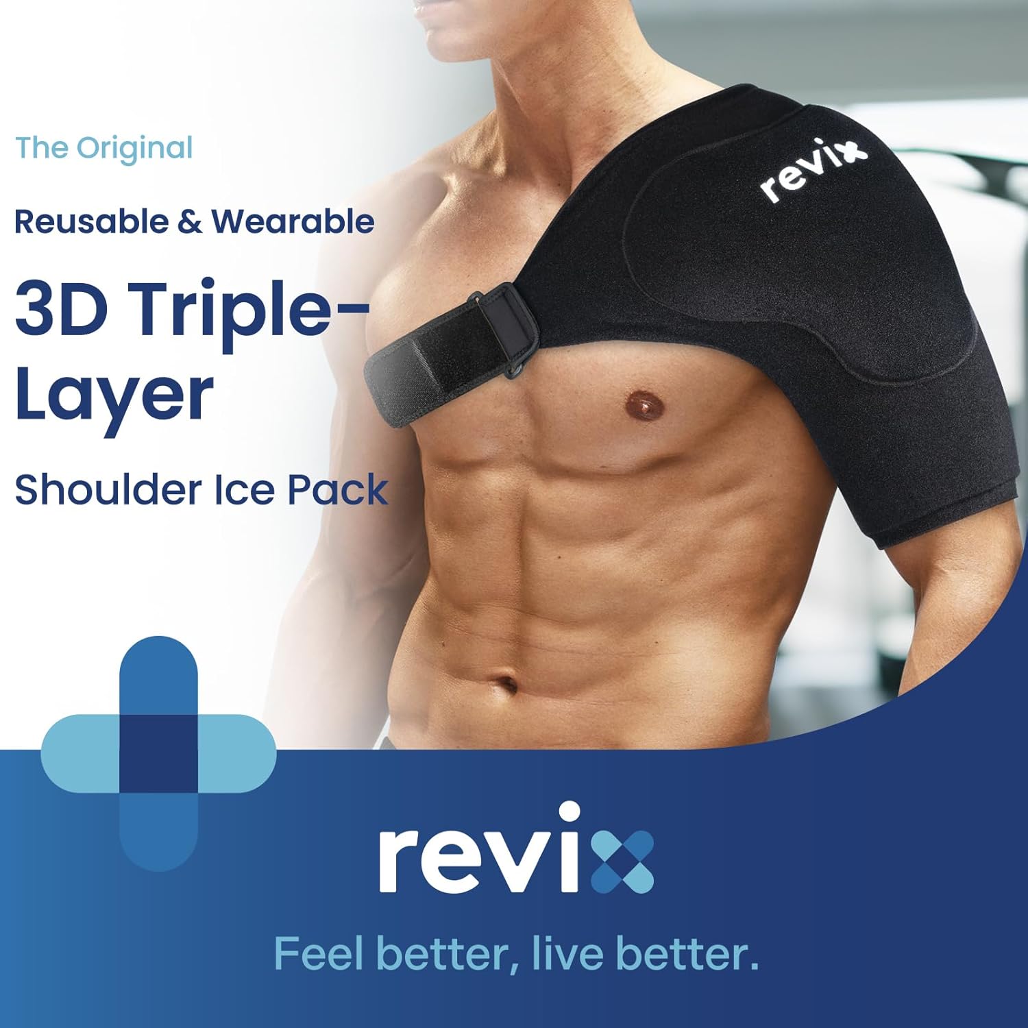 REVIX XL Triple-Layer Gel Shoulder Ice Pack for Rotator Cuff Cold Therapy, Reusable Ice Pack for Shoulder with Extra Removable Coldfocus, 30-Min Long-Lasting Cooling, Workout Relief & Sports Recovery