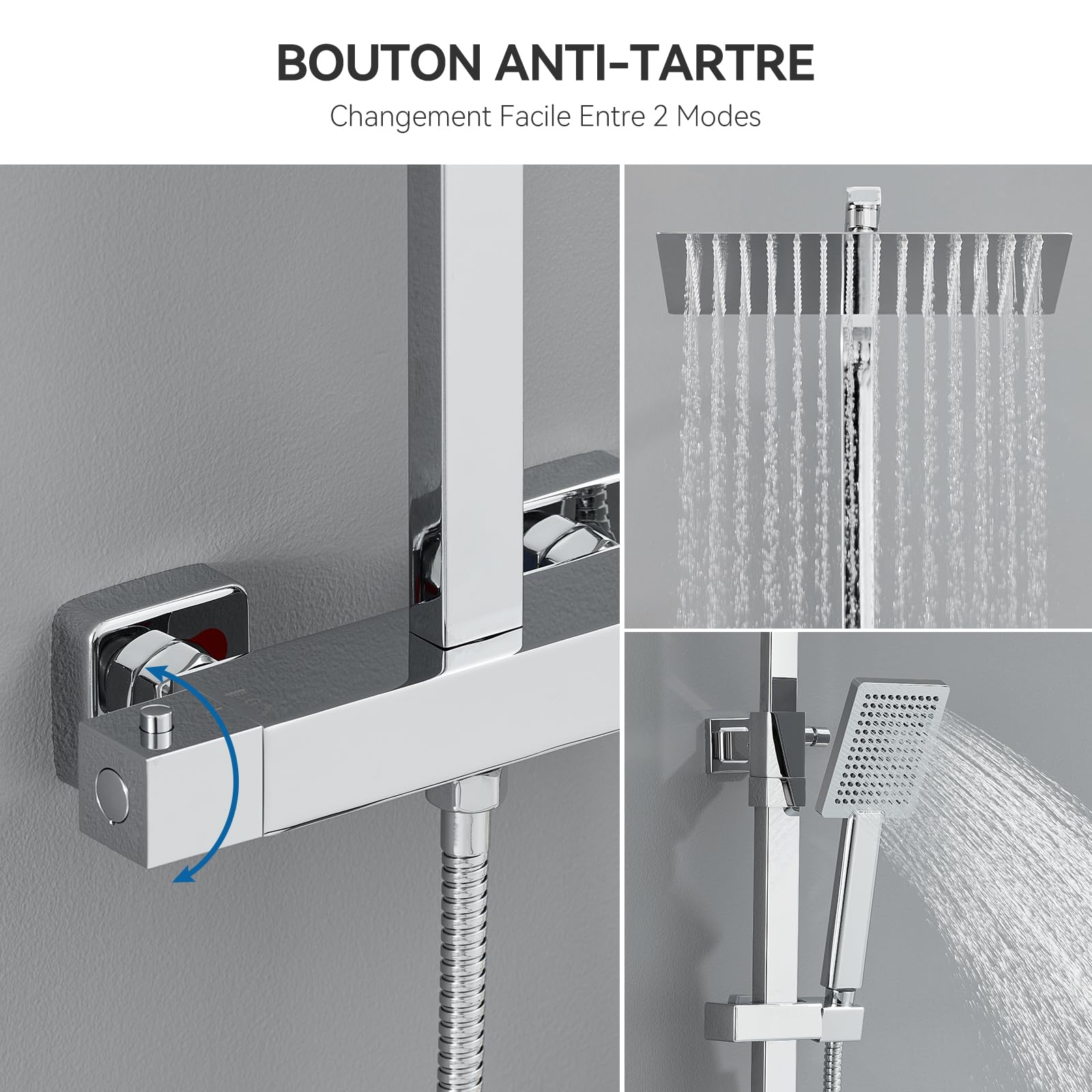 Auralum Colonne de Douche Chromé Thermostatique avec Mitigeur en Laiton, Ciel de Douche 30x30cm, Pompe à Main Carrée, Réglable en Hauteur - Kit Complet Salle de Bain