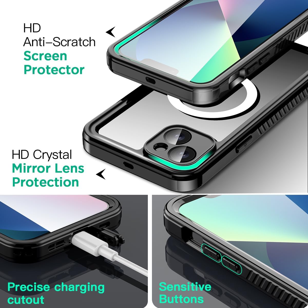 AICase iPhone 13 Case Waterproof with MagSafe Clear Snowproof,Dustproof and Shockproof,IP68 Certified Full Body 360 Protection Fully Sealed Underwater Cover for iPhone 13 6.1"