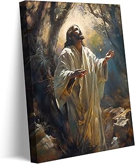 Jesus Canvas Wall Art Jesus Praying In The Garden Of Gethsemane Wall Decor Picture Christian Prayer Poster Print Painting for Living Room Bedroom Church Decoration Ready to hang