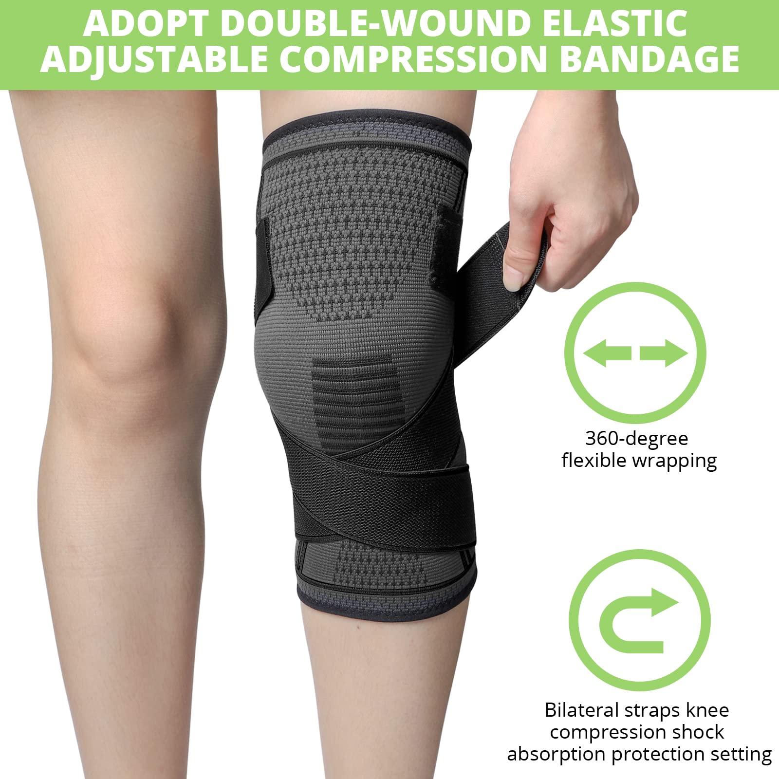 MILAIUN Ginocchiera Ortopedica 2 Pezzi, Tutore Ginocchio Legamenti Menisco, Elastica Antiscivolo Fascia Compressione Ginocchio,per Artrite e Il Recupero da Infortuni (Nero-L)