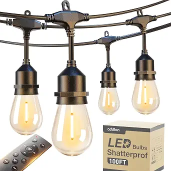 Addlon 100FT Outdoor String Lights with Remote, Dimmable, Waterproof Edison Bulb for Patio, Garden, Porch, Backyard, Bistro, Pergola, Party Decor