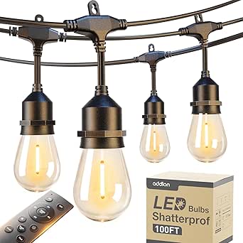 Addlon 100FT Outdoor String Lights with Remote Dimmable Waterproof Edison Bulb for Patio, Garden, and Party Decor