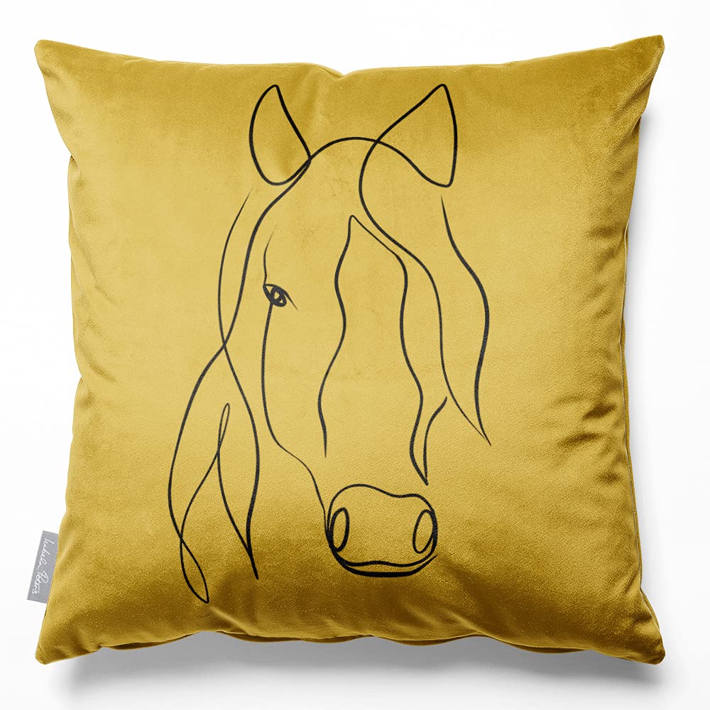 Izabela Peters Mustard Ochre Cushions With Covers Included, Filled Cushion, Eco-Friendly Velvet Cushions, 40 Cm, Horse - Chair Cushions, Sofa Cushions, Seat Cushions, Large Cushions