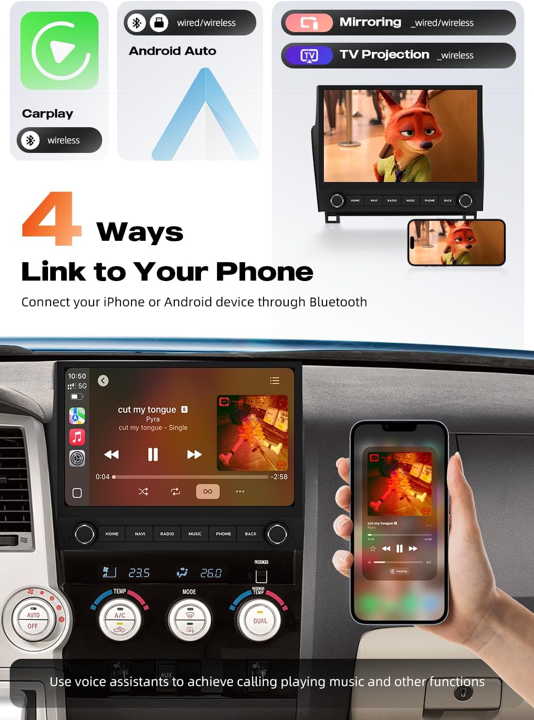 Dasaita 11.6" Car Stereo for Toyota Tundra 2007-2013, 6GB+64GB, Android 13 Head Unit, Wireless CarPlay & Android Auto, 2000×1200 QLED Touch Screen, 4G LTE/5G WiFi, Plug & Play Upgrade