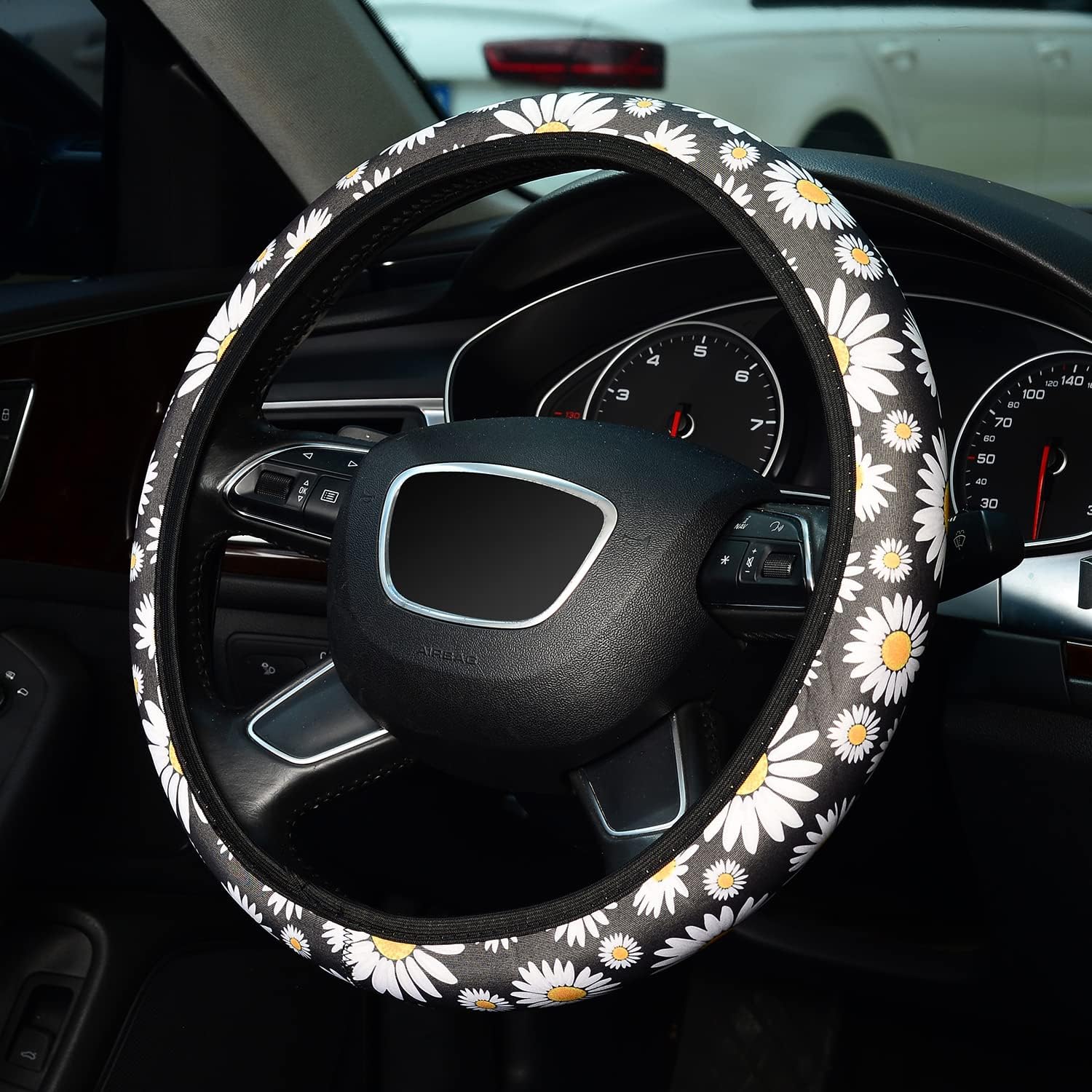 LABBYWAY Steering Wheel Covers Universal 15 Inch, Cute Car Steering Wheel Accessories for Women Girls,Brilliant Chrysanthemum