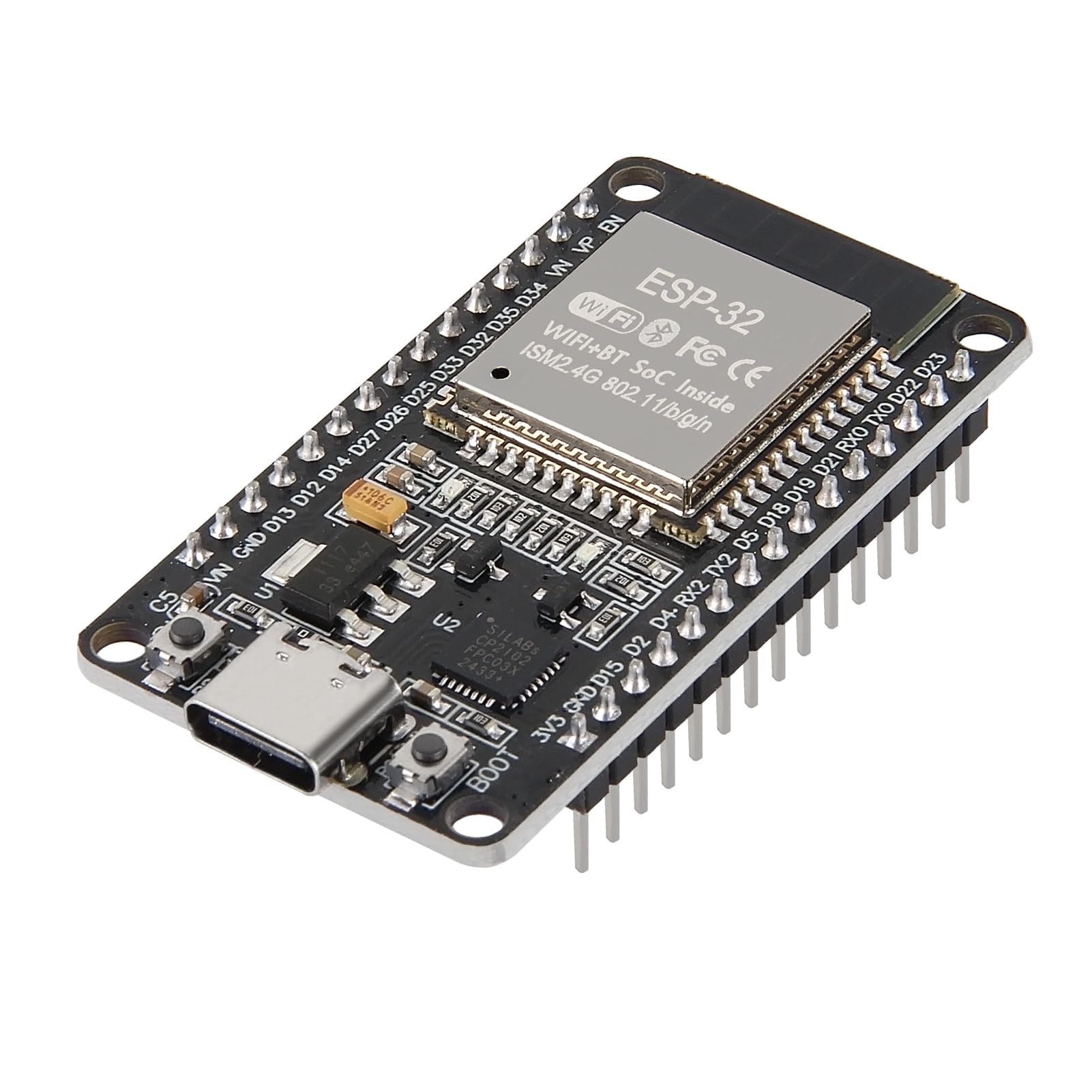 AITRIP 1PCS Type-C ESP32 ESP-WROOM-32 Development Board WiFi + Bluetooth CP2102 Dual Core 2.4Ghz Microcontroller Compatible with Arduino (ESP32 30P, Type-C)