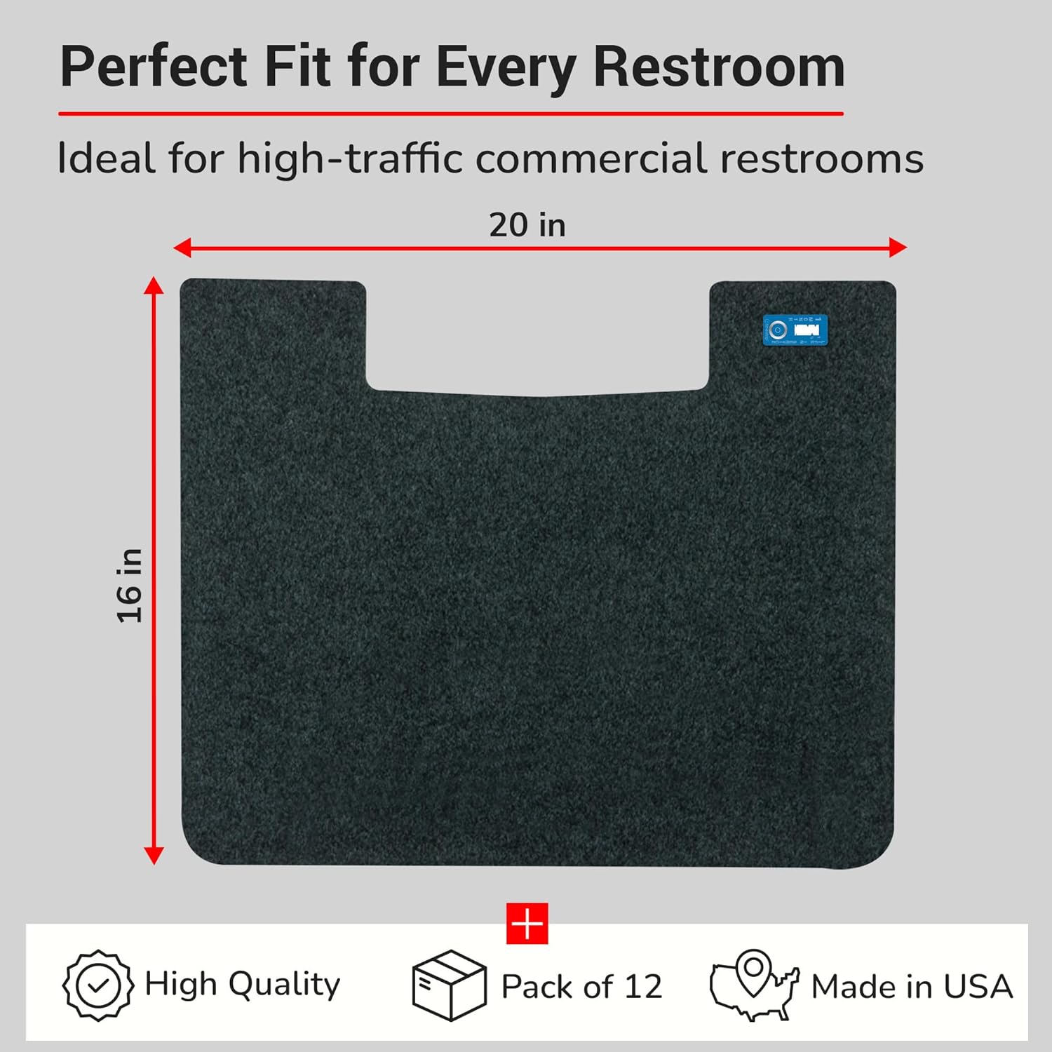 Disposable Commode Mats, Odor Eliminating, Non-Slip Adhesive, Case of 12, Charcoal, Made in The USA