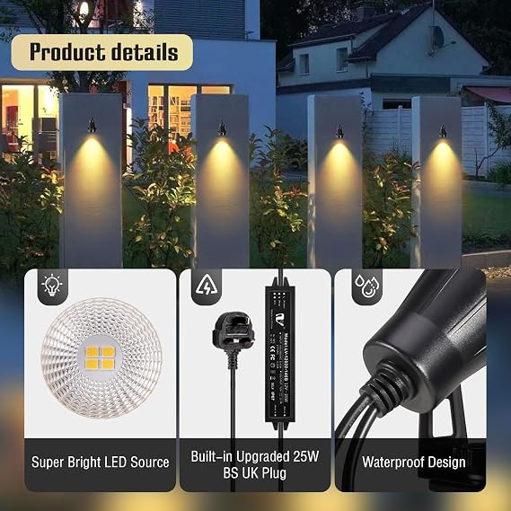 Garden Spike Lights, Extendable Garden Lights Mains Powered 12V Low Voltage Landscape Spotlights IP65 Waterproof Outdoor Garden Uplights for Wall Trees Shrubs(4 Pack, Warm White) [Energy Class F]