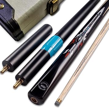 WOODS CUES 58" 1 Piece Handcraft Ash Snooker/Pool Cue, 8.5or9.5mm, 17-19.5oz, Great Sword Inlay, Chevrons+, Snooker Cues Adult with Case and Extension or Only One Cue