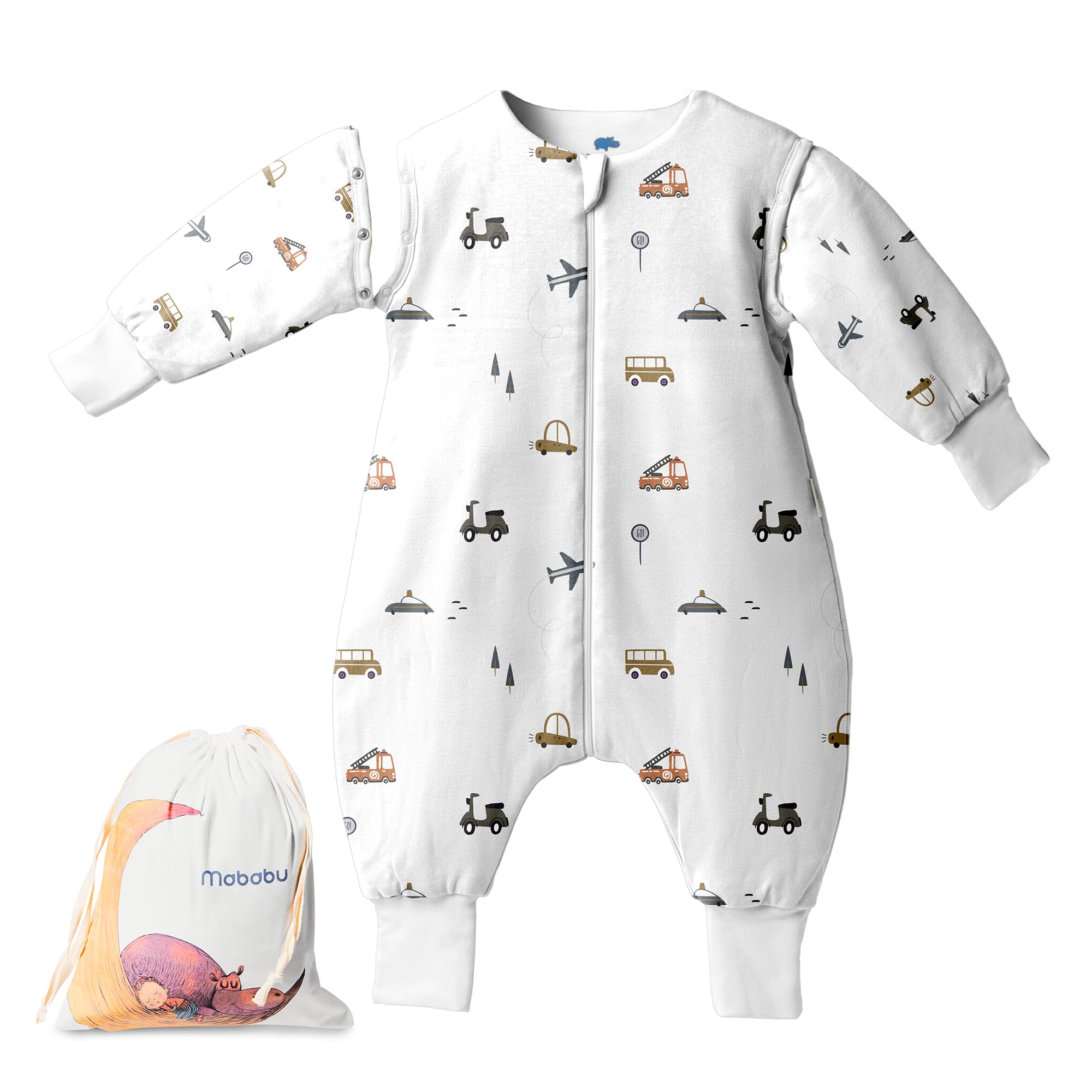 Sacco nanna con piedini 1.5 TOG mezza stagione | Primavera e autunno, maniche rimovibili, leggera imbottitura, polsini risvoltabili, cerniera imbottita, OEKO-TEX STANDARD 100