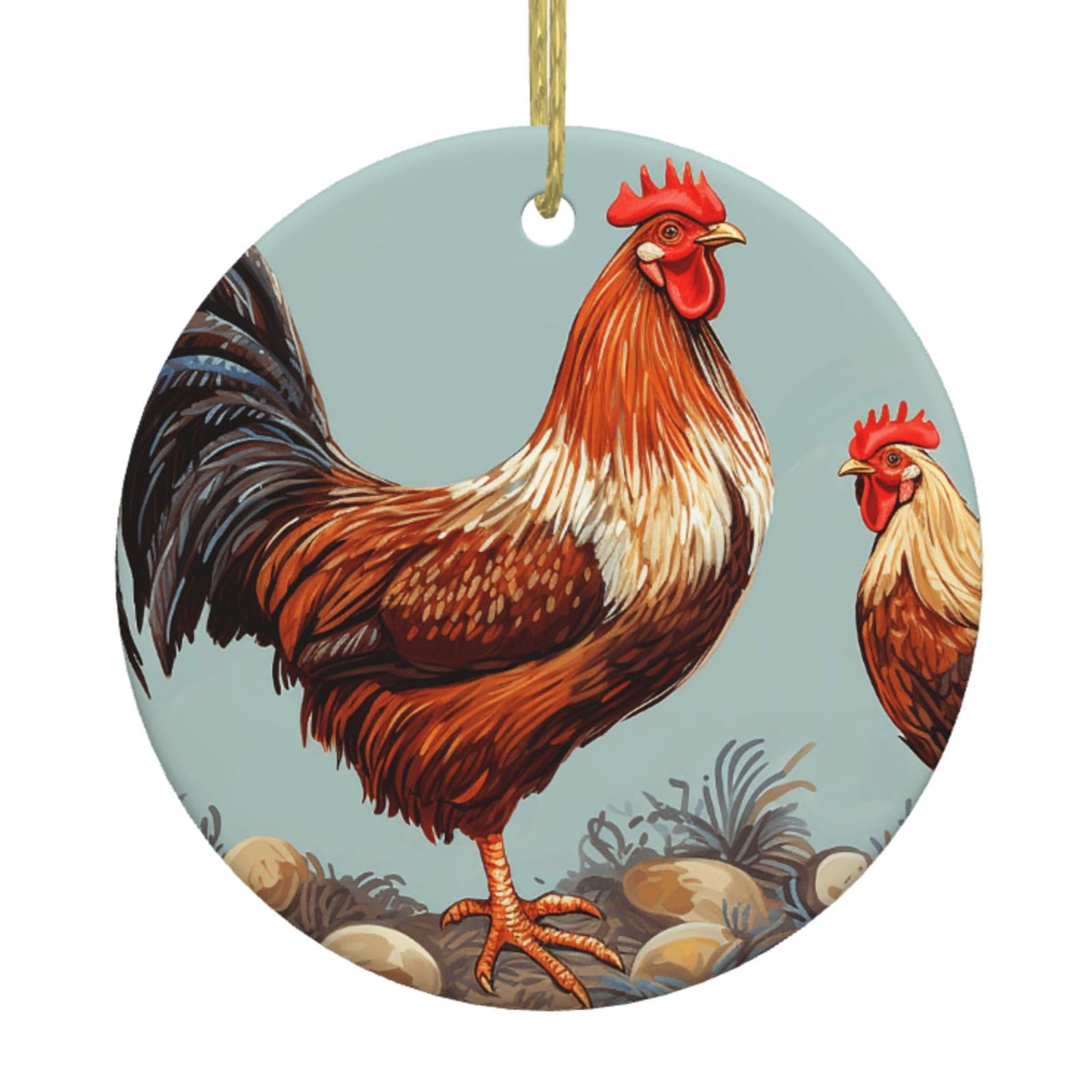 Fodpand Women's White Chicken Print Christmas Ornaments 2025, Gift Exchange For Men, Collectible Ceramic Ornament Round Hanging Ornaments For Christmas Tree Decoration