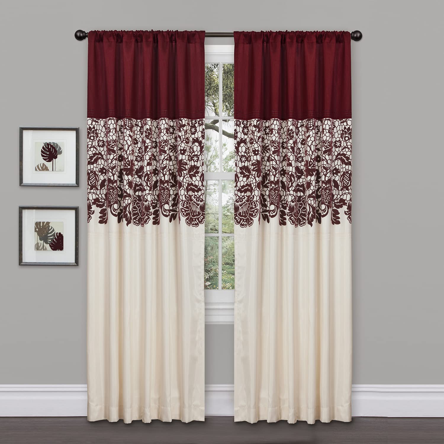 Lush Decor Estate Garden, Curtain Panel, Red 54.00" x 1.00"