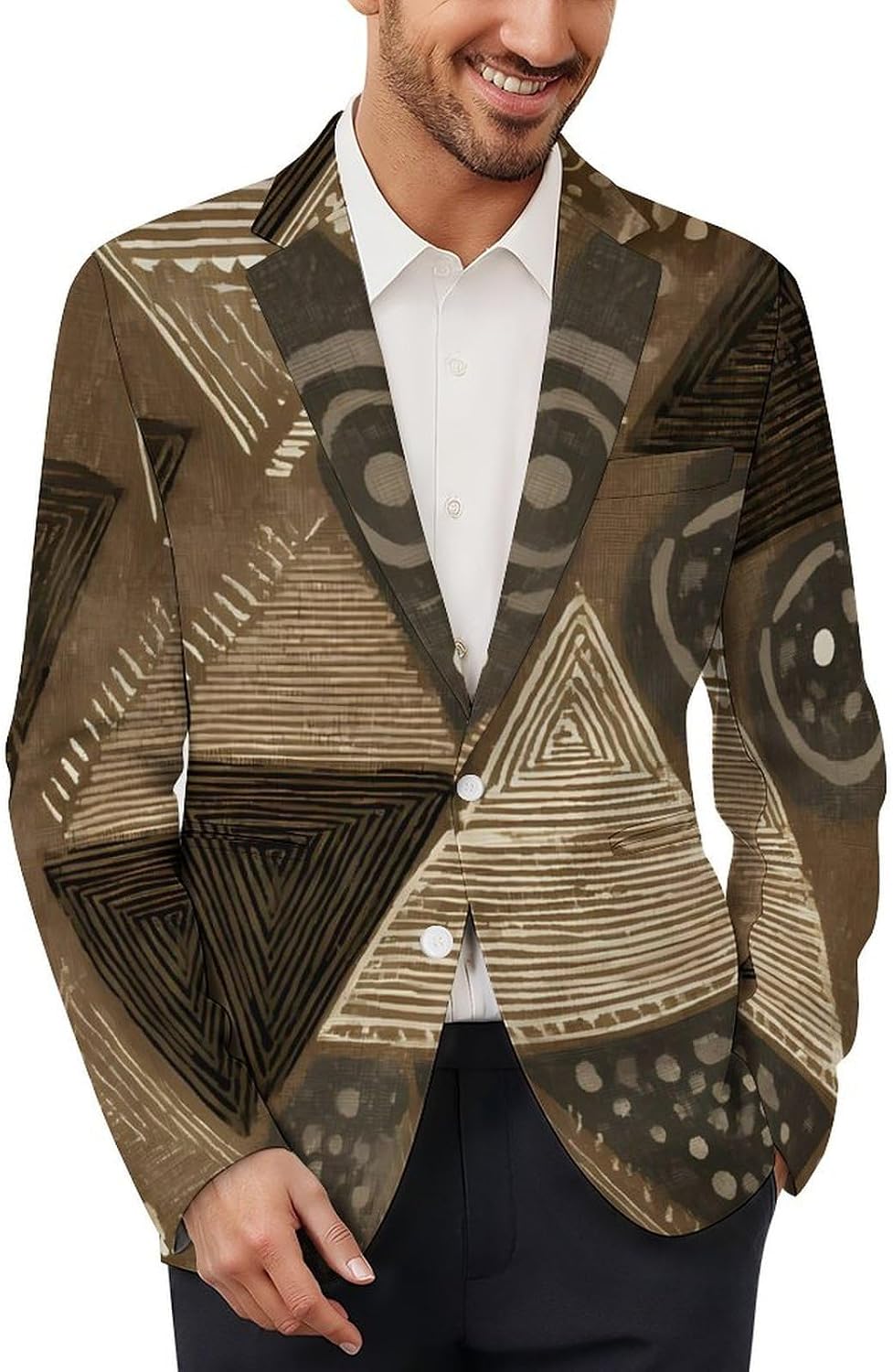 Tapa Triangles Circles Suits Blazer for Men Buttons Jacket Coat Business 6X-Large