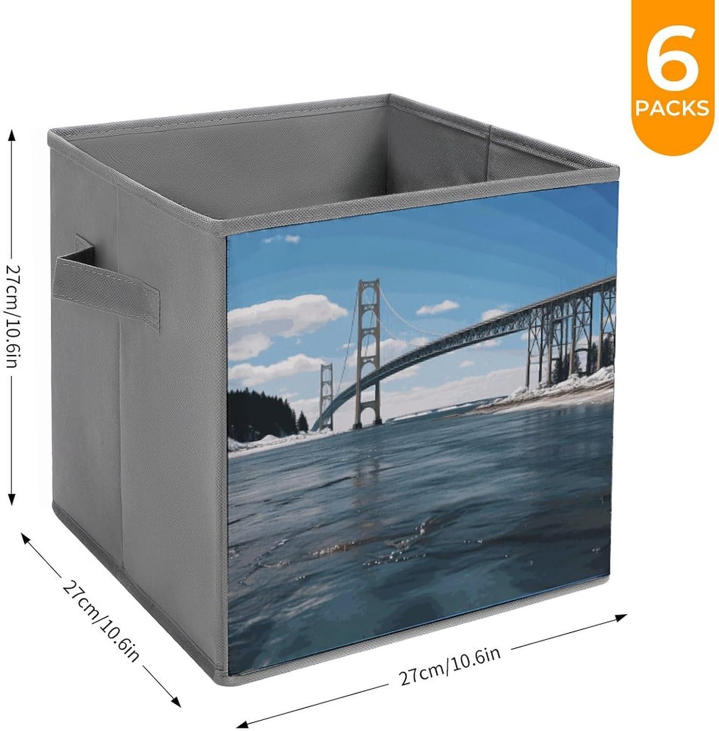 Mackinac Suspension Bridge Storage Cubes Set of 6 Storage Bins with Handles Collapsible Storage Basket Fabric Storage Box for Shelves Large Closet Shelf Organizer for Organization 11 Inch