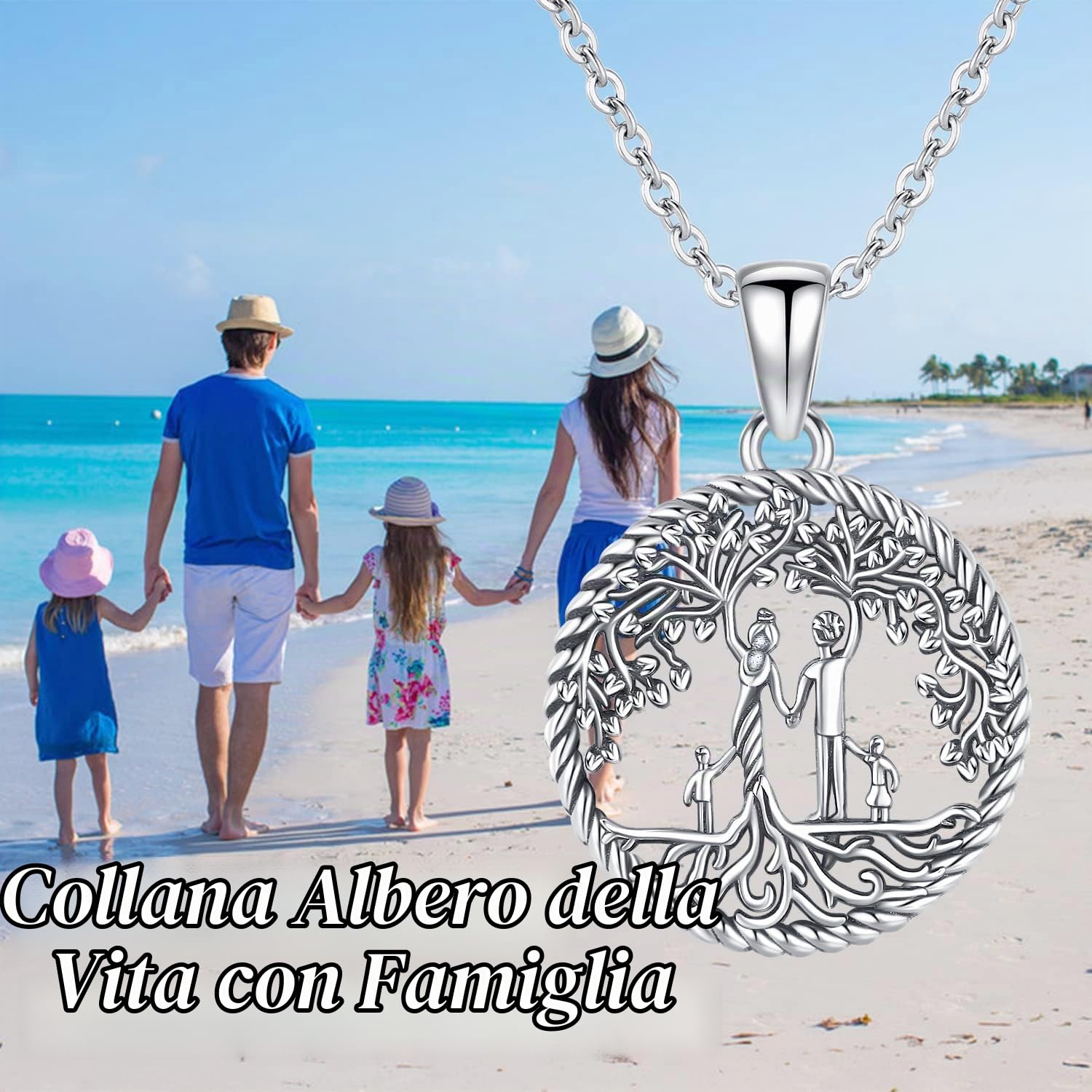 Collana Donna Albero della Vita in Argento 925 Famiglia Madre e Figlio Figlia Collana con Ciondolo, Compleanno Festa della Mamma Gioielli Regali per Mamma Figlia Nonna Sorella