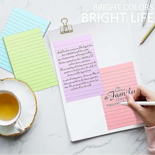 Miniatura 4 de Thenshop 20 notas adhesivas forradas de 4 x 6 pulgadas, bloc de notas adhesivas con rayas pastel para suministros de oficina en casa, 50 hojasbloc