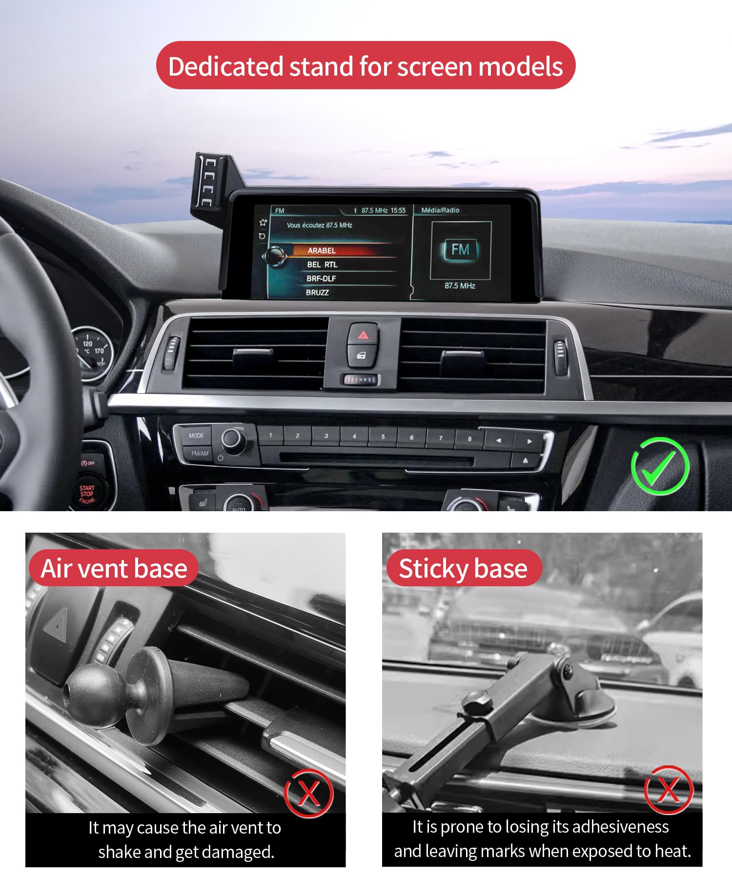 Samochodowy uchwyt na telefon do BMW serii 3 2012-2018/4 serii 2014-2020/2 serii 2014-2021, obrót 360°, 22.4 cm ekran stały klips, akcesoria samochodowe uchwyt nawigacyjny