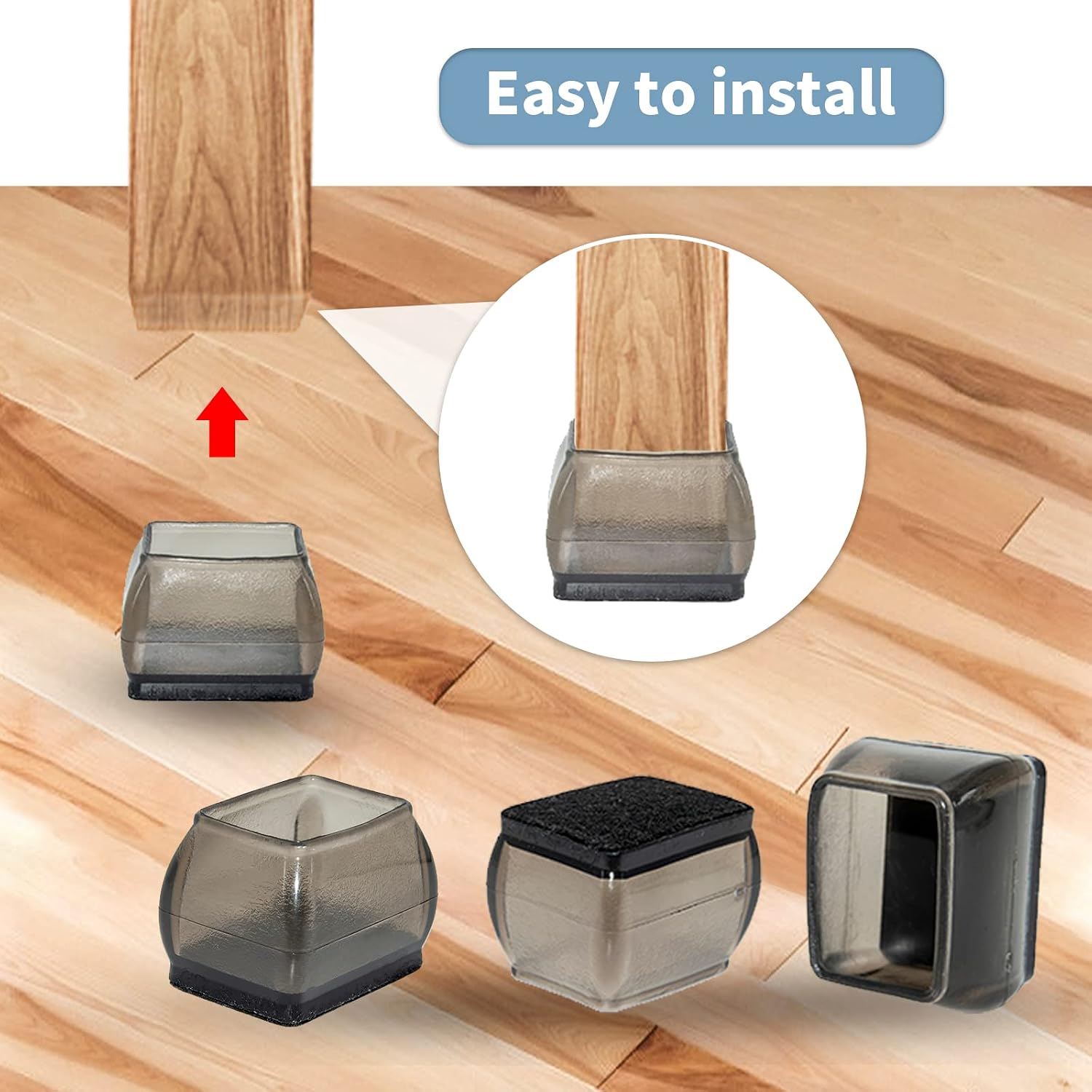 Flyshop 24PCS Black Furniture Leg Protectors with Felt Pads, Rectangle Chair Leg Caps for Hardwood Floor, Prevent Scratch, Fits 38 to 51 mm x 25 to 38 mm