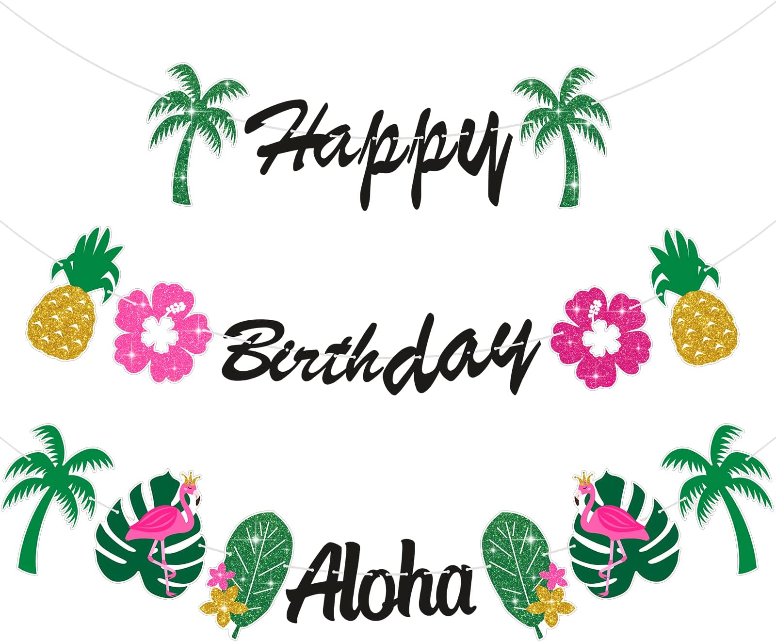 Amazon.com: Hotop 3 Pieces Hawaiian Happy Birthday Banner Tropical