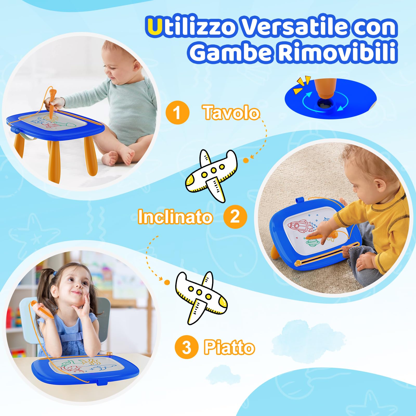 Kikidex Giocattolo per bambini da 1 a 3 anni,lavagna magnetica bambini,giocattolo per bambine da 1 a 2,lavagna magica per dipingere,giocattolo educativo per bambini,regalo di compleanno-Blu scuro