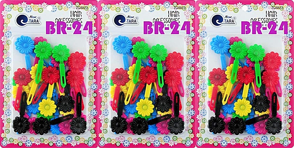 Tara Girls Self Hinge Multi Design Plastic Bow Hair Barrettes Selection Pack Of 3 (BR24)