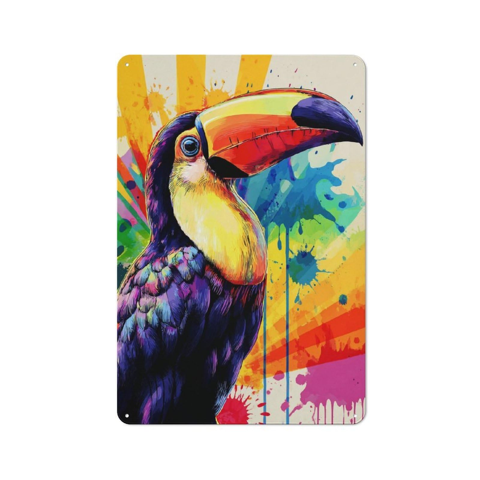 Junmoney Colorful Toucan Art Print Rustic Tin Wall Plaque 30X20cm Featuring For Pub Or Café, A Decorative Christmas Gift For Café Interior Fans