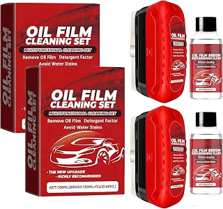 2 Pack Automotive Oil Film Cleaning Brush,Glass Oil Film Remover for Car Windshield,Clear View Glass Cleaner with Rain and Fog Resistant Coating (Red,Includes 1 Refill Bottle)