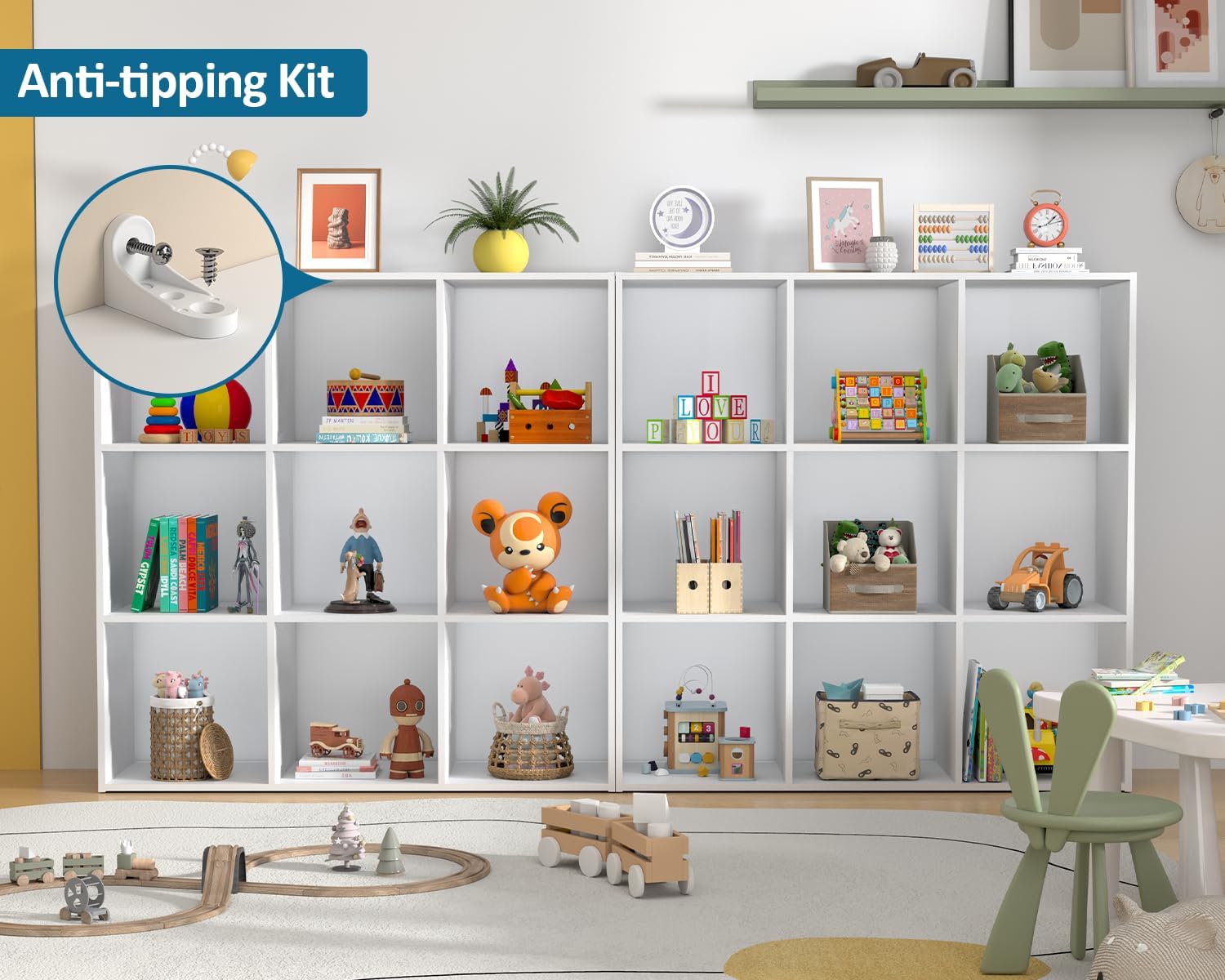 PrimeZone Stackable 9 Cube Storage Organizer: Wood Cubes Shelf Fits Cubby Bins - Square Cubicle Bookshelf Cabinet for Closet Bedroom - Open Storage Shelf for Toy Clothes Book Organization, White