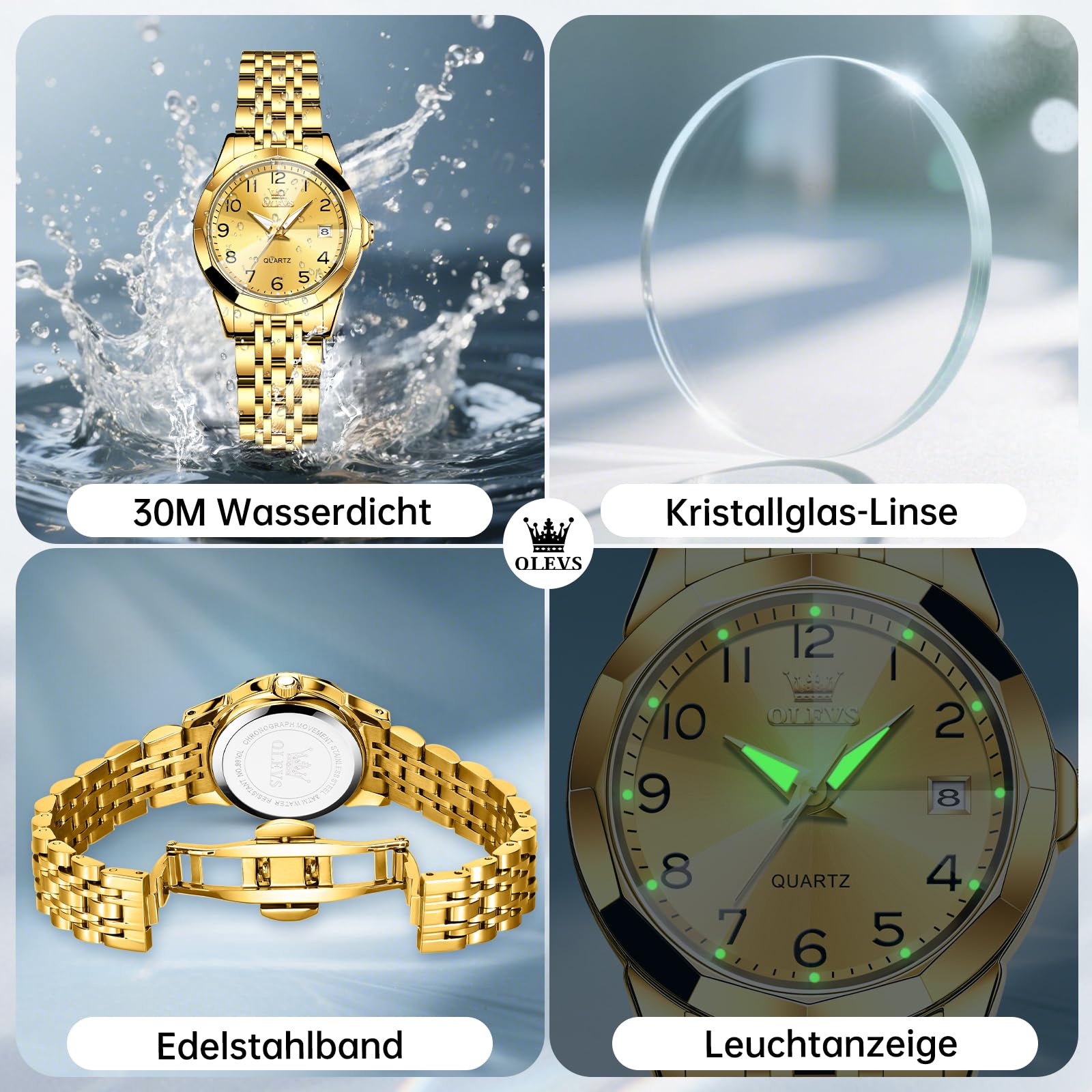 OLEVS Armbanduhr Damen, Kleine Gesicht Edelstahl Damen Kleideruhren, Luxus Diamant Analoger Quarz Watches for Women, Wasserdicht Damenuhr mit Datumsanzeige