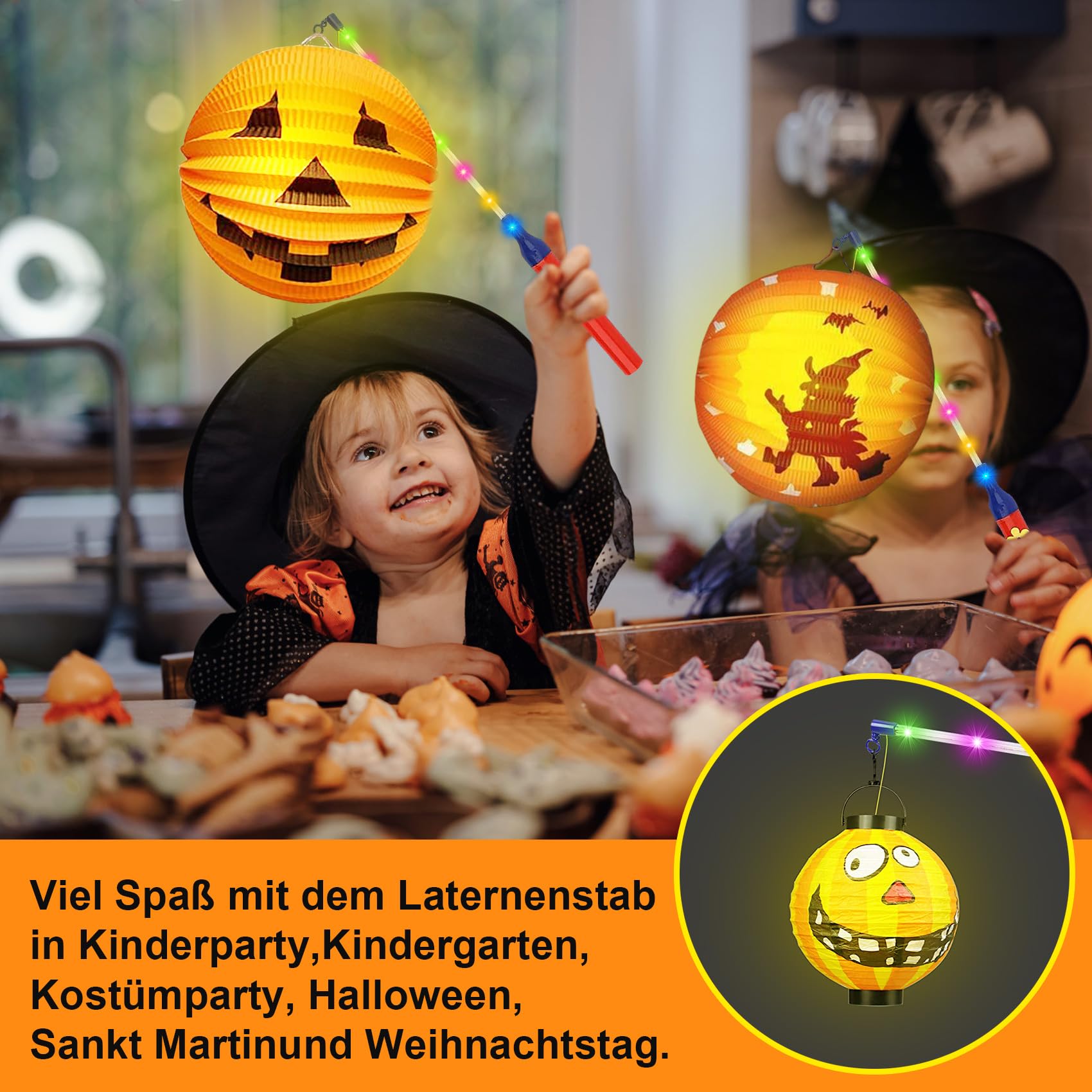 ANROI Ensemble de 4 bâtons de lanterne LED pour la Saint-Martin et Halloween - Décorations lumineuses pour enfants