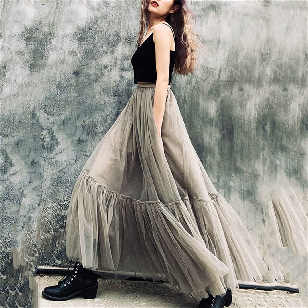 Gonne in Tulle Multistrato per Donna Gonne Larghe a Vita Alta estive Gonne Lunghe a Strati Femminili