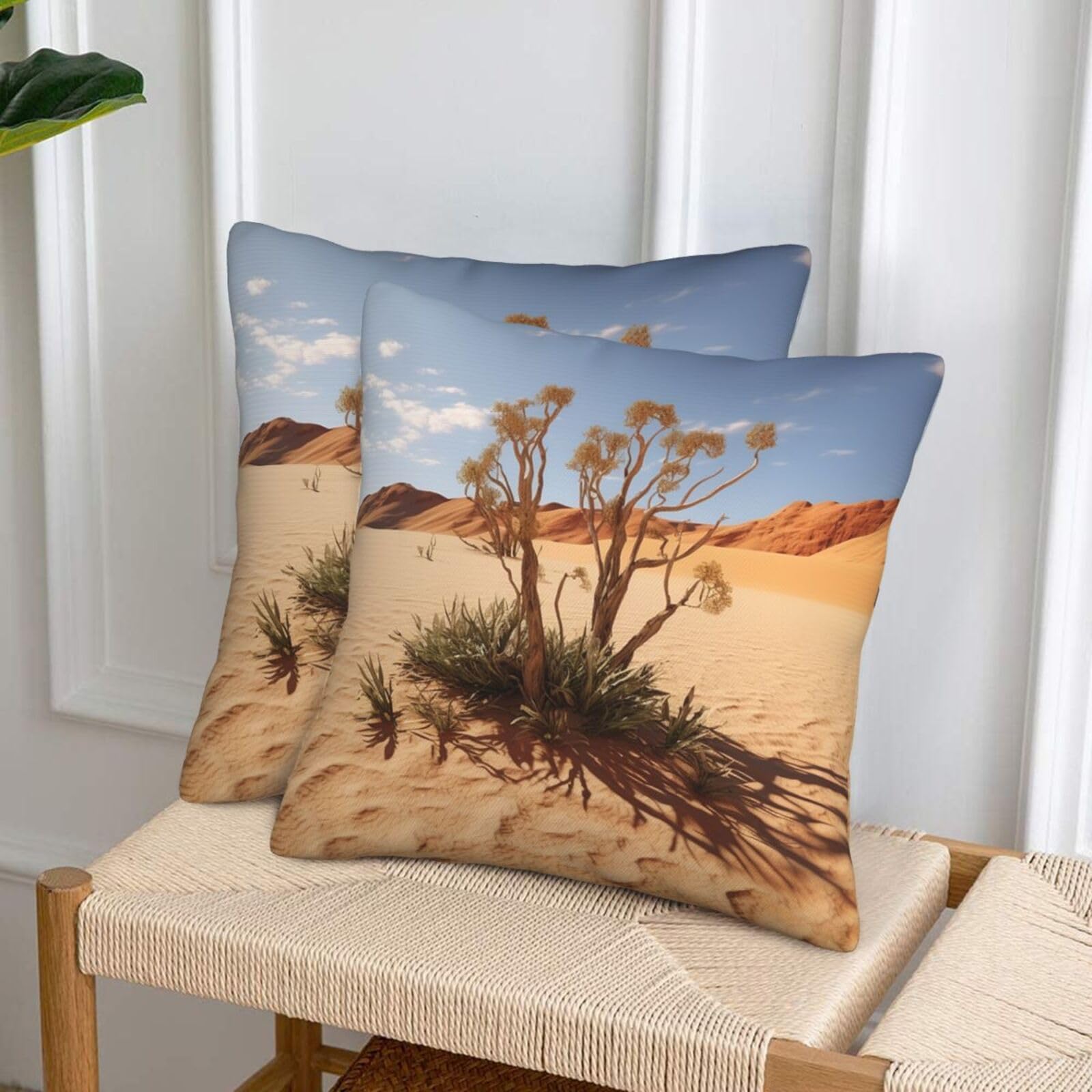 NONHAI Decorative Throw Pillow Covers Set of 2, 18"x18" Square Cushion Case Soft Comfy Desert Plant Throw Pillows for Couch Cushion Livingroom Farmhouse Home Decor Pillowcases