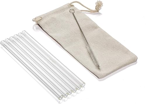 Juego de pajitas de cóctel de vidrio transparente con cepillos de limpieza de nylon (8 piezas) - SI-SGL6-8C