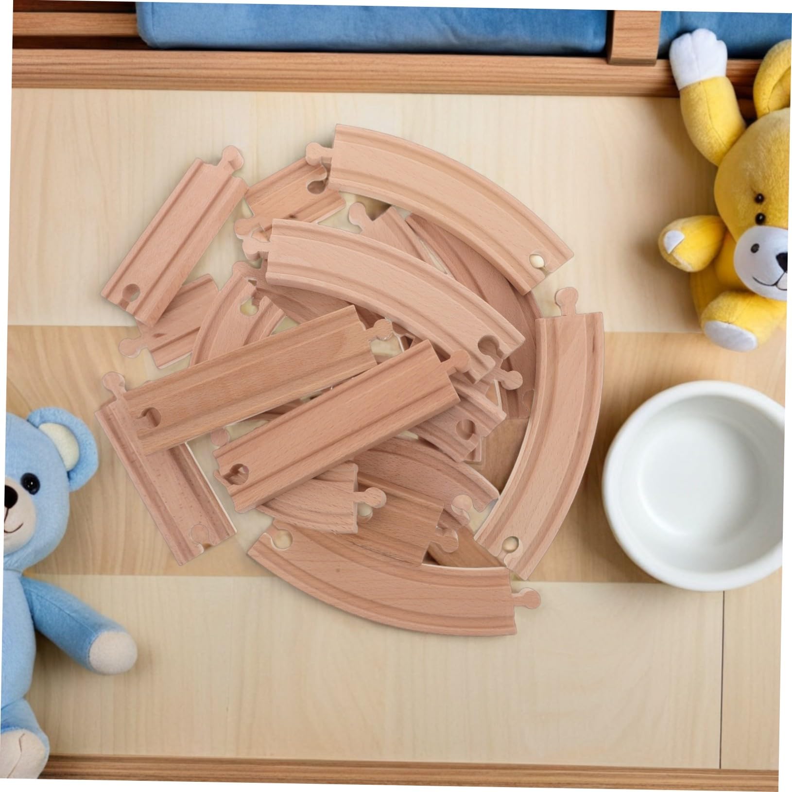 BESPORTBLE Accessori per Treni in Legno 20pezzi, Piste Curve e Dritte per Ferrovia Modellini, Gioco di Coordinamento Mano-occhio per Ragazzo Ragazza e Famiglie