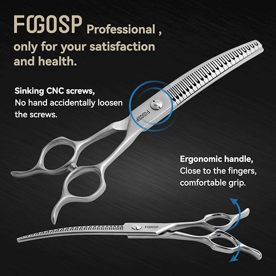 Save-effort Curved Chunkers Dog Grooming Scissors 7in Gradual tooth width Thinning Shears for Dogs Pet Cat Light Cutting Feel 23 Tooth 70% Thinning Rate Japan 440C