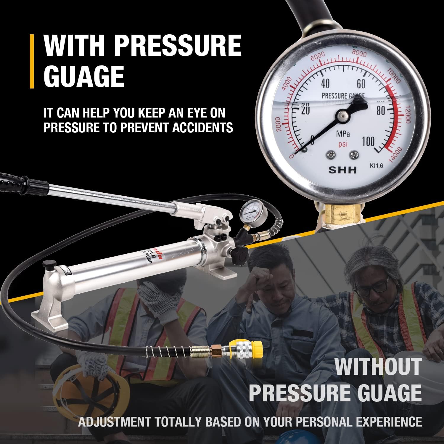Hydraulic Hand Pump 900cc 10000Psi with Pressure Guage Single Acting Hydraulic Lifting Pump, CP-700LB