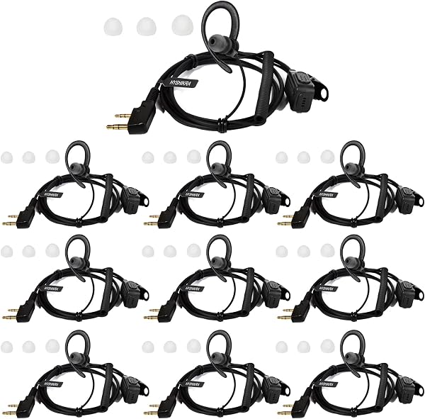 Lightweight G Shape Radio Headset Compatible with Retevis Baofeng Kenwood RT24 UV5R TK250 TK320 Walkie Talkie (Black, 10 PACK) - 1